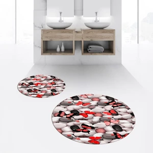 Viyana Home Dijital Baskılı Kaymaz Yıkanabilir Yuvarlak Ikili Banyo Paspas Klozet Takımı, V-Y-Klozet-44-Kırmızı,