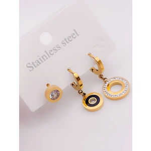 Çelik Küpe Üçlü Küpe (3lü Küpe) Taşlı Sallantılı Çember Küpe