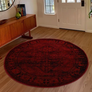 Giza Home Afgan Türkmen Otantik Desenli Dokuma Bordo Yuvarlak Oturma Odası Salon Mutfak Halısı 4897H
