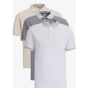 Altınyıldız Classics Erkek Açık Bej Beyaz-Gri Melanj-Beyaz 3'lü Çekmeyen Pamuklu Slim Fit Kıvrılmaz Polo Yaka Tişört