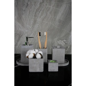 7 Parça Mermer Desenli Beton Banyo Seti Sıvı Sabunluk Diş Fırçalık Pamukluk Saksı Mumluk