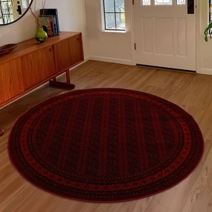 Giza Home Afgan Türkmen Otantik Desenli Dokuma Bordo Yuvarlak Oturma Odası Salon Mutfak Halısı 9581B
