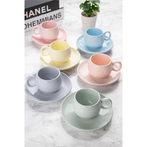 12 Parça Fincan Takımı | 6 Kişilik Fincan Seti | Pastel Tombul Model