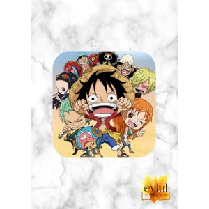 Eylül Design Anime One Piece Özel Tasarım Renkli Baskılı Mdf Kare Bardak Altlığı