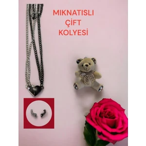 Pera İstanbul Mıknatıslı Çift Ruh Ikizi Gümüş Kaplama Taşlı Kolye Anneler ve Sevgililer Günü Peluş Ayıcık Hdiye
