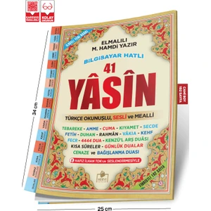 Fihristli 41 Yasin Arapça Türkçe Okunuşlu Ve Mealli, Sesli, Cami Boy