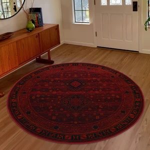 Giza Home Afgan Türkmen Otantik Desenli Dokuma Bordo Yuvarlak Oturma Odası Salon Mutfak Halısı 2959H