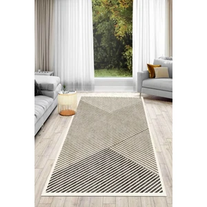 Decomia Home Dijital Kaymaz Yıkanabilir Çizgili Bej Salon Halısı Mutfak Halısı Balkon Halısı Yolluk Ev Dekor
