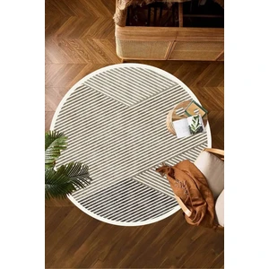 Decomia Home Dijital Kaymaz Yıkanabilir Çizgili Bej Yuvarlak Salon Halısı Mutfak Halısı Antre Halısı Ev Dekor