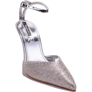 DZA07-1240870C Gümüş Ayna Taşlı Abiye Topuklu Kadın Ayakkabı