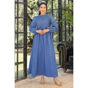 Dantelli Keten Elbise 773 - Indigo