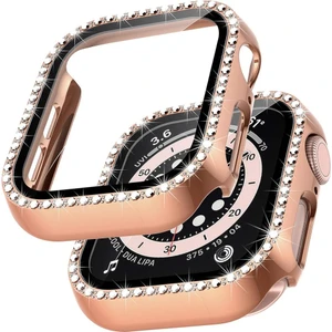 Mobaxaksesuar Apple Watch 7 8 9 41MM Ekran Koruyuculu Tek Sıra Kenar Taşlı Sert Pc Kasa Koruyucu