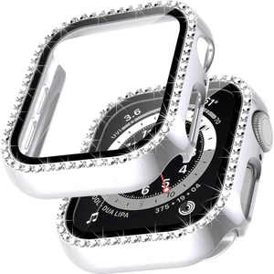 Mobaxaksesuar Apple Watch 7 8 9 41MM Ekran Koruyuculu Tek Sıra Kenar Taşlı Sert Pc Kasa Koruyucu