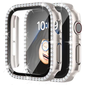 Mobaxaksesuar Apple Watch 7 8 9 41MM Ekran Koruyuculu Tek Sıra Kenar Taşlı Sert Pc Kasa Koruyucu