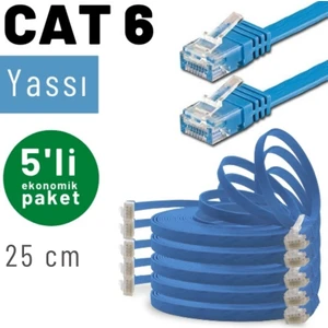 Irenıs 5 Adet 25 cm Cat6 Kablo Yassı Ethernet Network Lan Ağ Internet Kablosu