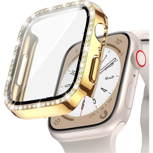 Mobaxaksesuar Apple Watch 7 8 9 41MM Ekran Koruyuculu Tek Sıra Kenar Taşlı Sert Pc Kasa Koruyucu