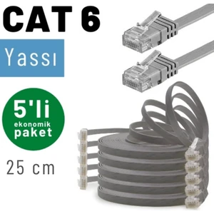 Irenıs 5 Adet 25 cm Cat6 Kablo Yassı Ethernet Network Lan Ağ Internet Kablosu