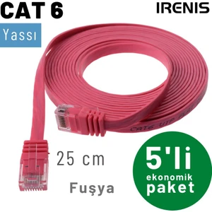 Irenıs 5 Adet 25 cm Cat6 Kablo Yassı Ethernet Network Lan Ağ Internet Kablosu