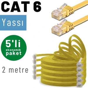 Irenıs 5 Adet 2 Metre Cat6 Kablo Yassı Ethernet Network Lan Ağ Internet Kablosu