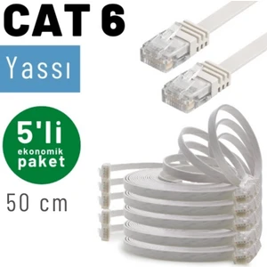 Irenıs 5 Adet 50 cm Cat6 Kablo Yassı Ethernet Network Lan Ağ Internet Kablosu