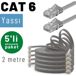 Irenıs 5 Adet 2 Metre Cat6 Kablo Yassı Ethernet Network Lan Ağ Internet Kablosu