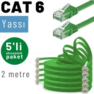 Irenıs 5 Adet 2 Metre Cat6 Kablo Yassı Ethernet Network Lan Ağ Internet Kablosu