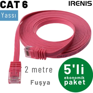 Irenıs 5 Adet 2 Metre Cat6 Kablo Yassı Ethernet Network Lan Ağ Internet Kablosu