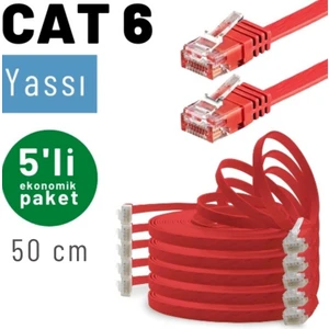 Irenıs 5 Adet 50 cm Cat6 Kablo Yassı Ethernet Network Lan Ağ Internet Kablosu