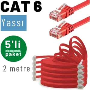 Irenıs 5 Adet 2 Metre Cat6 Kablo Yassı Ethernet Network Lan Ağ Internet Kablosu