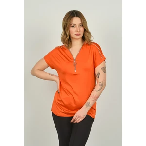 Ella Camelia Kadın Fermuarlı Kısa Kol Bluz 20E038 Oranj
