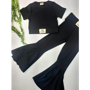 Timi Kids Kız Çocuk Siyah Fitilli Kumaş Ispanyol Paça Crop Ikili Takım