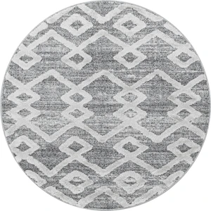 Yuvarlak Halı Yumuşak Bukle Tabanlı Modern Kabartmalı 3D Inka Motif Desenli Krem Gri Renkli Halı