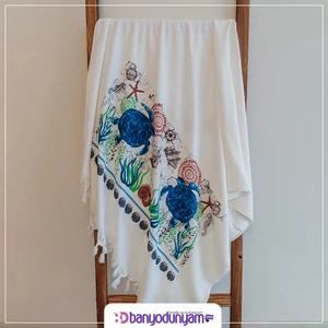 Banyo Dünyam Kaplumbağa Baskılı Cildinize Nefes Aldıracak Plaj Peştemali 100x180cm