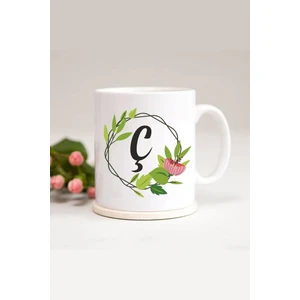 Ç Harfli Yaprak Çerçeveli Baskılı Kupa Bardak