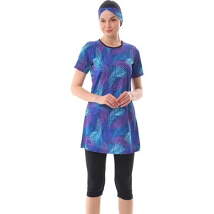 Likralı Yarı Kapalı Desenli Tesettür Mayo