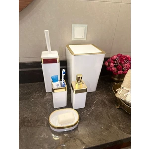 Makri Home Banyo Seti 5'li, Kare, Akrilik, Çöp Kovası, Wc Fırçalık, Sıvı Sabunluk, Diş Fırçalık, El Sabunluk