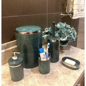 Makri Home Banyo Seti 5'li, Yuvarlak, Akrilik-Çöp Kovası, Wc Fırçalık, Sıvı Sabunluk, Diş Fırçalık, El Sabunluk
