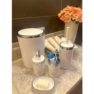 Makri Home Banyo Seti 5'li, Yuvarlak, Akrilik-Çöp Kovası, Wc Fırçalık, Sıvı Sabunluk, Diş Fırçalık, El Sabunluk