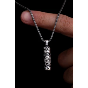 Osmanlı Gümüş Hatlı Gümüş Erkek Cevşen Muska Kolye Zincir