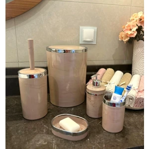 Makri Home Banyo Seti 5'li, Yuvarlak, Akrilik-Çöp Kovası, Wc Fırçalık, Sıvı Sabunluk, Diş Fırçalık, El Sabunluk