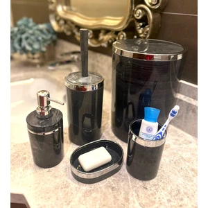 Makri Home Banyo Seti 5'li, Yuvarlak, Akrilik-Çöp Kovası, Wc Fırçalık, Sıvı Sabunluk, Diş Fırçalık, El Sabunluk
