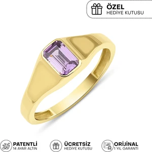 Fiyonk Kuyumculuk 14 Ayar Altın Ametist Taşlı Baget Yüzük
