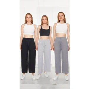 Sashaa Collection 3'lü Kadın Fitilli Rahat Pantolon & Eşofman Gündelik Rahat Ev Giyim Pijama