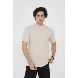 Tarz Yeri Unisex Bisiklet Yaka Slim Fit T-Shirt- Bej