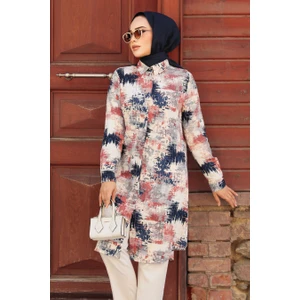 Neva Style Desenli Lacivert Tesettür Tunik 11677L