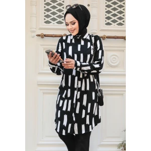Neva Style Desenli Siyah Tesettür Tunik 11683S