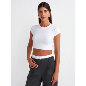 30936 Vücuda Oturan Crop Top-Beyaz