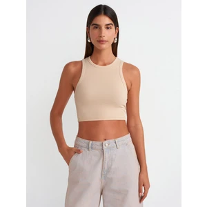 20820 Dikiş Efektli Crop Top-Açık Bej