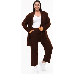 Büyük Beden Kadın Anne Yazlık Baharlık Bürümcük Kumaş Pantolon Hırka Ikili Takım