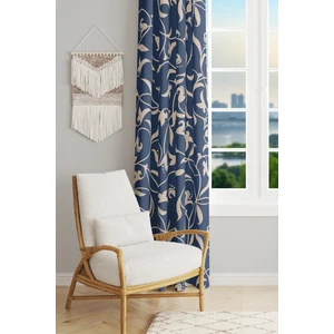 Navy Vintage 2 Desenli Süet Oturma Odası Salon Fon Perde Baskılı Ekstrafor Büzgü Tek Kanat PRD-1065